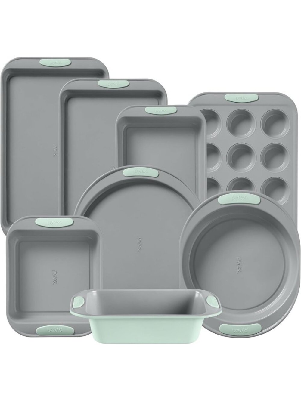 8-Piece Metal Bakeware Set with Heat-Resistant Silicone Handles, Sage Color